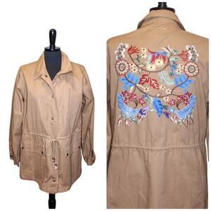 Hayden Los Angeles Tan Utility Jacket Embroidery Boho Cotton Cargo M